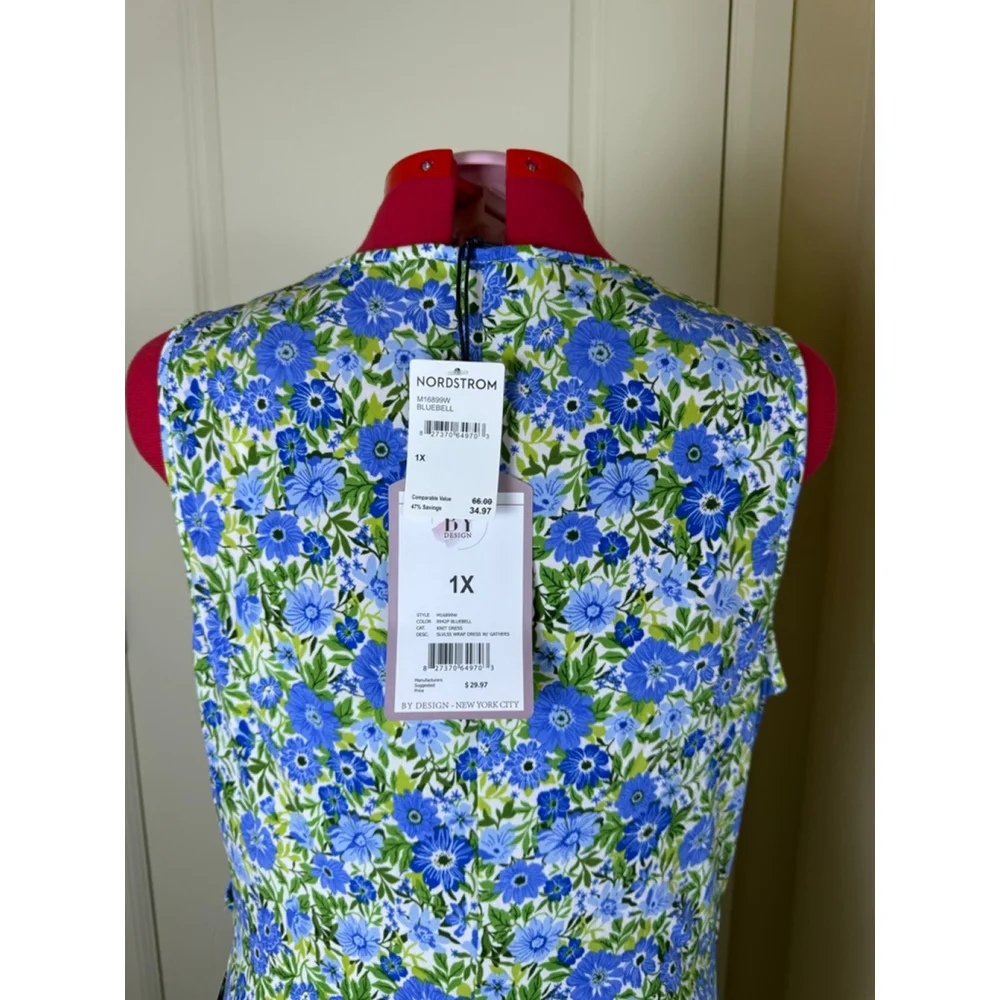 NWT Women's By Design Blue Green Floral Midi Wrap Dress Plus Size 1X - Picture 8 of 14